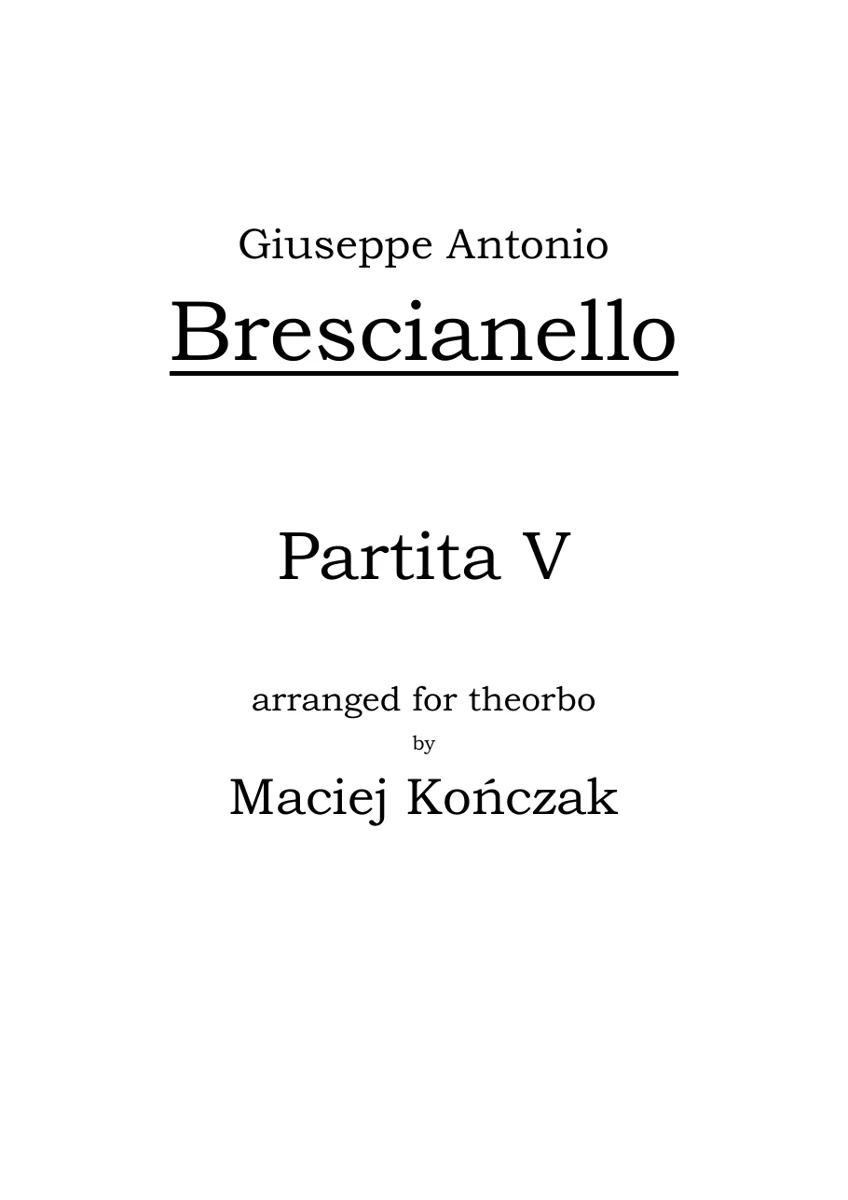 Okładka publikacji G.A. Brescianello Partita V, opracowanie Macieja Kończaka